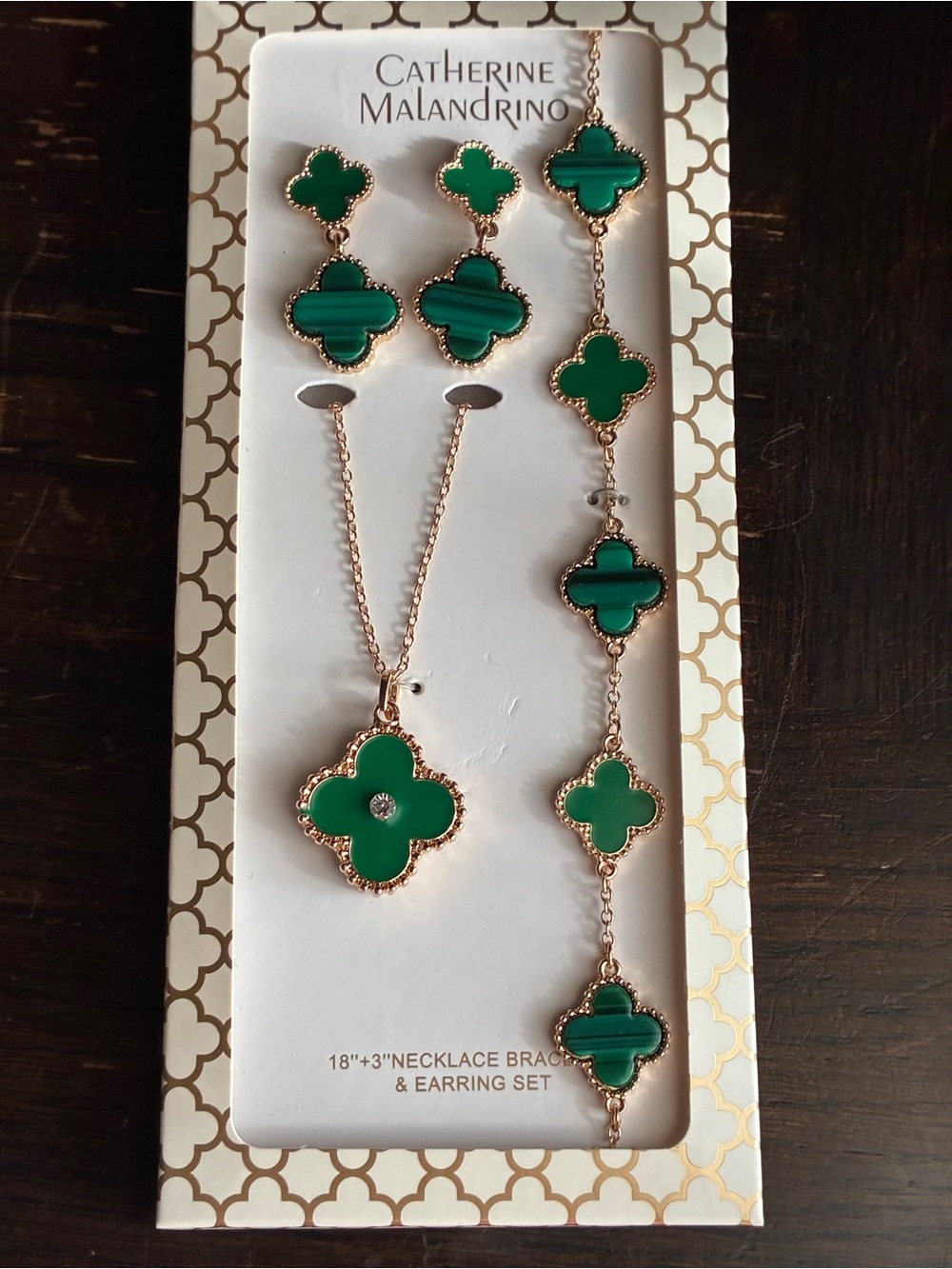 Catherine Malandrino Green Clover Necklace, Bracelet & Earring Set